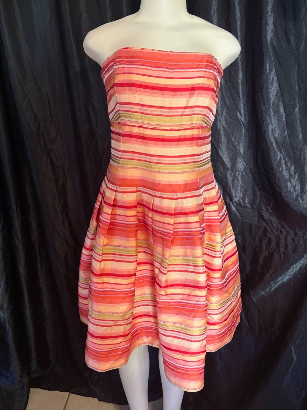 Talbots Strapless Multicolor Stripe Sundress in Pink and Coral